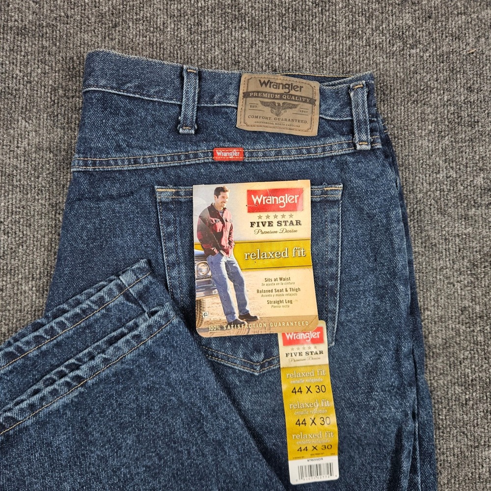Wrangler Five Star Relaxed Fit Jeans Mens 44x30 Straight Leg Denim Dark Wash NEW